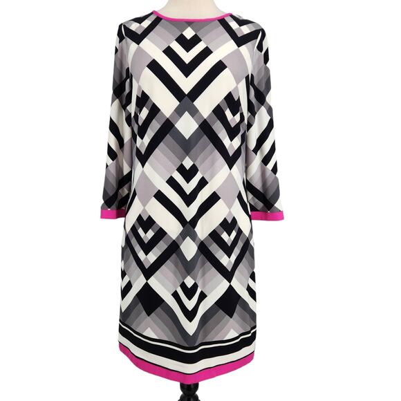 Eliza J Geometric Jersey Shift Dress Black White Pink Size 10 Office to Evening - Picture 1 of 5